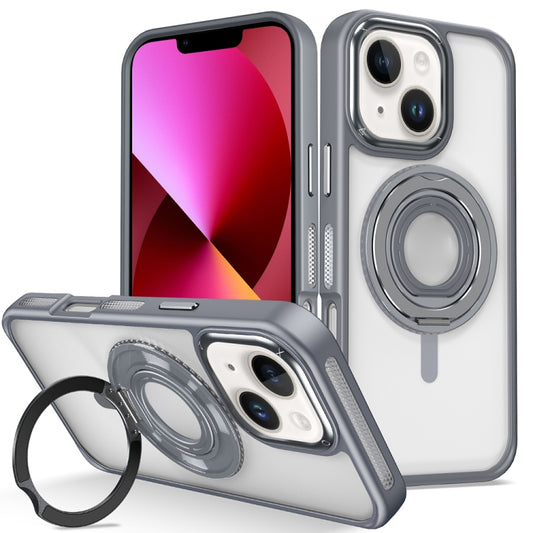 For iPhone 13 Skin Feel Transparent 360 Degree Rotating Silicone Ring Holder Phone Case(Grey) - iPhone 13 Cases by buy2fix | Online Shopping UK | buy2fix