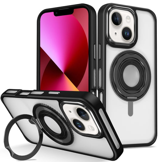 For iPhone 13 Skin Feel Transparent 360 Degree Rotating Silicone Ring Holder Phone Case(Black) - iPhone 13 Cases by buy2fix | Online Shopping UK | buy2fix