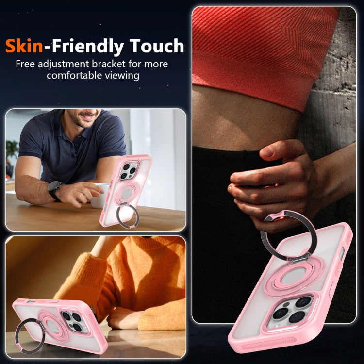 For iPhone 15 Skin Feel Transparent 360 Degree Rotating Silicone Ring Holder Phone Case(Orange) - iPhone 15 Cases by buy2fix | Online Shopping UK | buy2fix