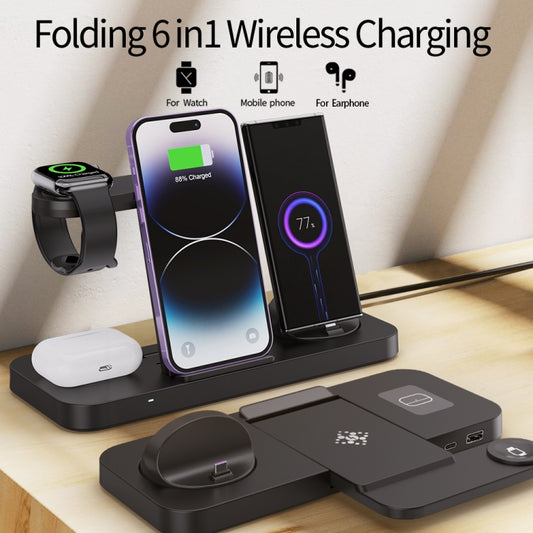 For Apple Watch B21 6 in 1 Mobile Phone / Earphone Universal Foldable Wireless Charger(Black) - Multifunction Charger by buy2fix | Online Shopping UK | buy2fix