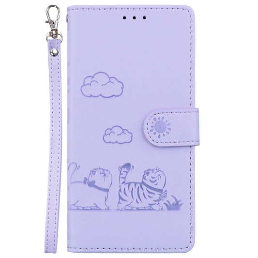For iPhone 16 Plus Cute Cats RFID Leather Phone Case(Purple) by buy2fix