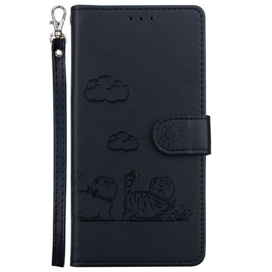 For iPhone 16 Cute Cats RFID Leather Phone Case(Black) by buy2fix