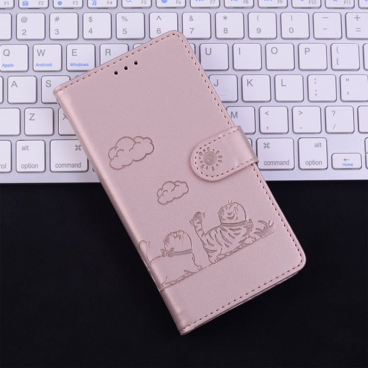 For iPhone 16e Cute Cats RFID Leather Phone Case(Rose Gold) by buy2fix