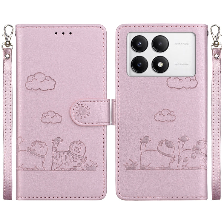 For Redmi K70 / K70 Pro Cute Cats RFID Leather Phone Case(Rose Gold) - Xiaomi Cases by buy2fix | Online Shopping UK | buy2fix