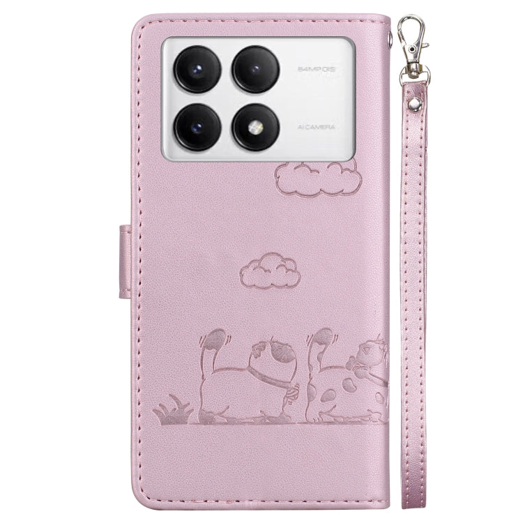 For Redmi K70 / K70 Pro Cute Cats RFID Leather Phone Case(Rose Gold) - Xiaomi Cases by buy2fix | Online Shopping UK | buy2fix