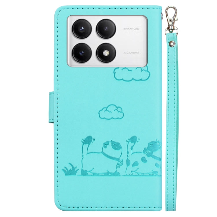 For Redmi K70 / K70 Pro Cute Cats RFID Leather Phone Case(Green) - Xiaomi Cases by buy2fix | Online Shopping UK | buy2fix