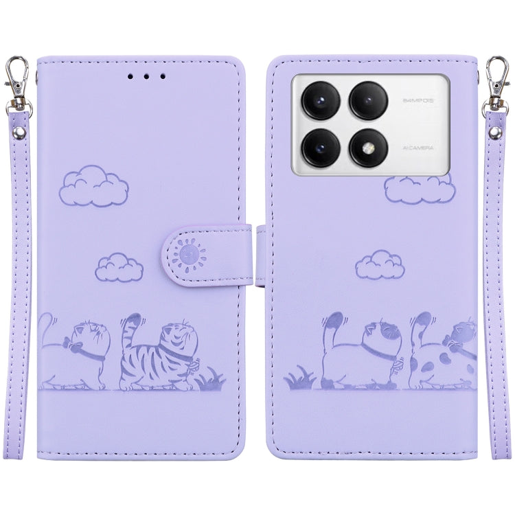 For Redmi K70 / K70 Pro Cute Cats RFID Leather Phone Case(Purple) - Xiaomi Cases by buy2fix | Online Shopping UK | buy2fix
