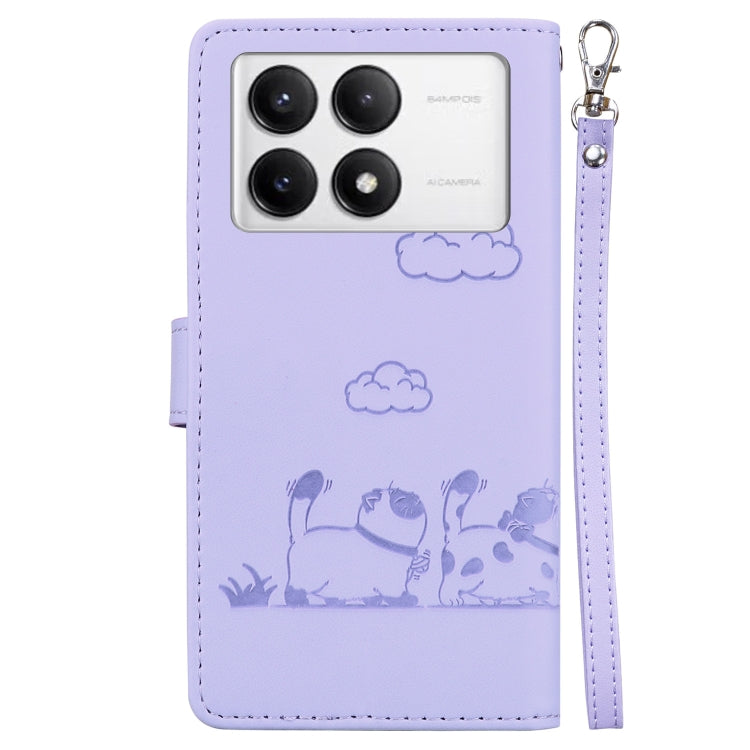 For Redmi K70 / K70 Pro Cute Cats RFID Leather Phone Case(Purple) - Xiaomi Cases by buy2fix | Online Shopping UK | buy2fix