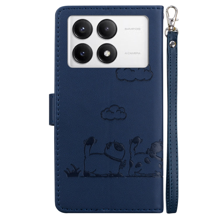 For Redmi K70 / K70 Pro Cute Cats RFID Leather Phone Case(Blue) - Xiaomi Cases by buy2fix | Online Shopping UK | buy2fix