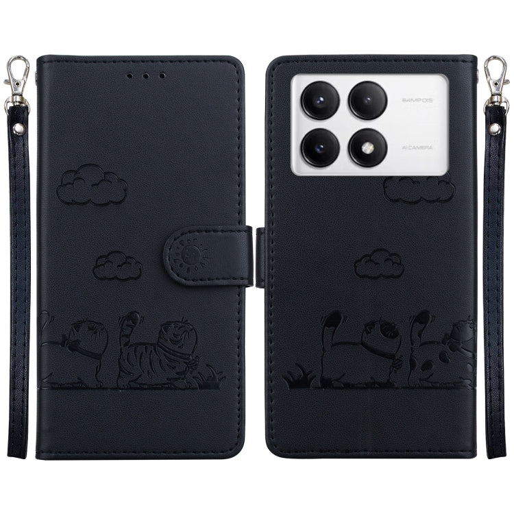 For Redmi K70 / K70 Pro Cute Cats RFID Leather Phone Case(Black) - Xiaomi Cases by buy2fix | Online Shopping UK | buy2fix