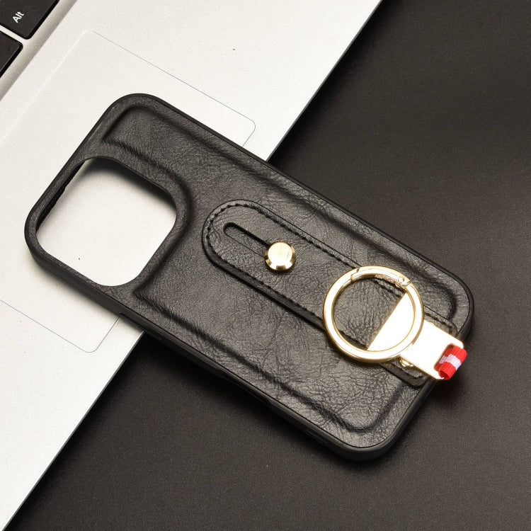 For iPhone 16 Pro Wristband Leather Back Phone Case(Black) by buy2fix