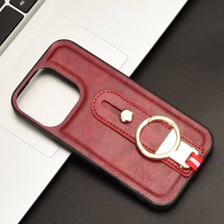 For iPhone 16 Pro Wristband Leather Back Phone Case(Red) by buy2fix
