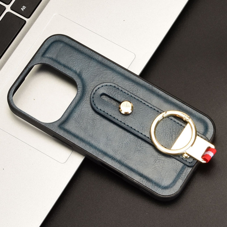 For iPhone 16 Pro Wristband Leather Back Phone Case(Blue) by buy2fix