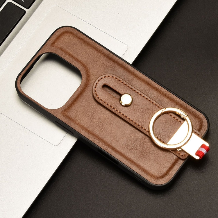 For iPhone 16 Pro Wristband Leather Back Phone Case(Brown) by buy2fix