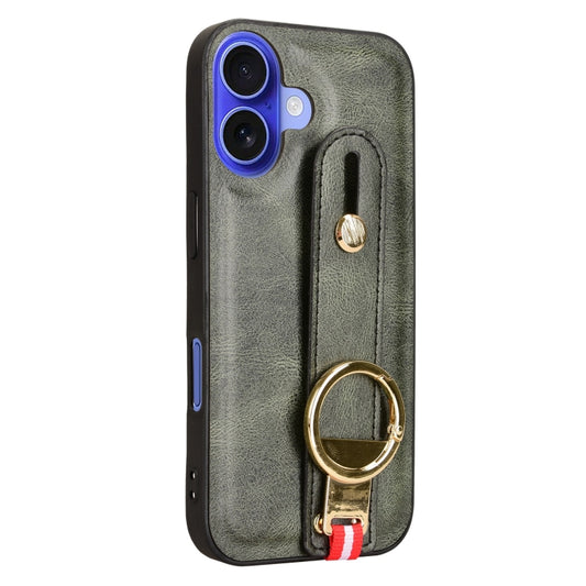 For iPhone 16 Plus Wristband Leather Back Phone Case(Green) by buy2fix