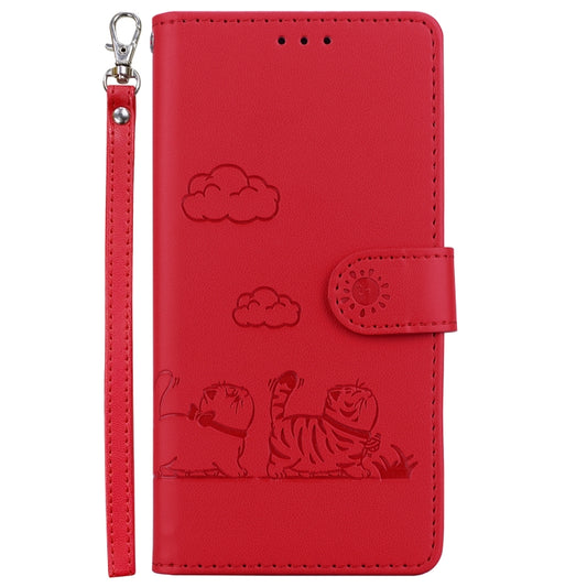 For Samsung Galaxy S25 Ultra 5G Cute Cats RFID Leather Phone Case(Red) by buy2fix