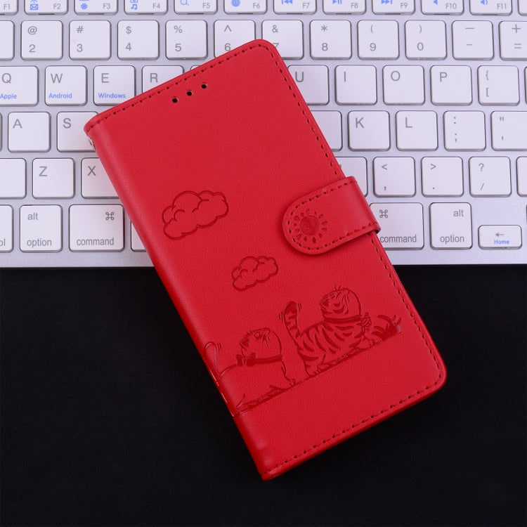 For Samsung Galaxy S25 5G Cute Cats RFID Leather Phone Case(Red) by buy2fix