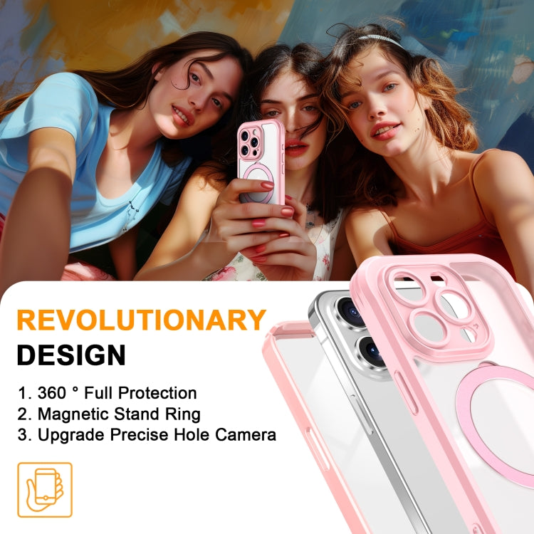 For iPhone 15 Pro Skin Feel MagSafe Holder 360 Full Body Phone Case(Pink) - iPhone 15 Pro Cases by buy2fix | Online Shopping UK | buy2fix