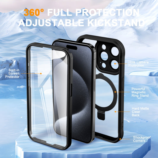 For iPhone 15 Pro Skin Feel MagSafe Holder 360 Full Body Phone Case(Black) - iPhone 15 Pro Cases by buy2fix | Online Shopping UK | buy2fix