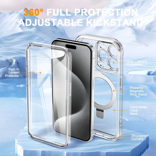 For iPhone 15 Pro Skin Feel MagSafe Holder 360 Full Body Phone Case(Transparent) - iPhone 15 Pro Cases by buy2fix | Online Shopping UK | buy2fix