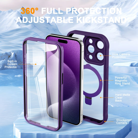 For iPhone 15 Pro Skin Feel MagSafe Holder 360 Full Body Phone Case(Dark Purple) - iPhone 15 Pro Cases by buy2fix | Online Shopping UK | buy2fix