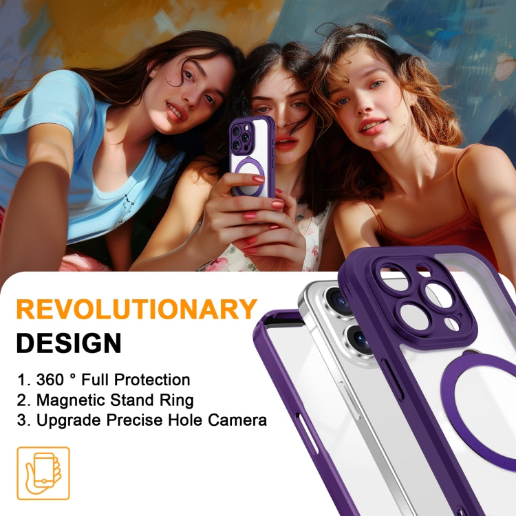 For iPhone 15 Pro Skin Feel MagSafe Holder 360 Full Body Phone Case(Dark Purple) - iPhone 15 Pro Cases by buy2fix | Online Shopping UK | buy2fix