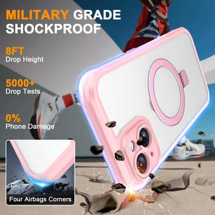 For iPhone 15 Skin Feel MagSafe Holder 360 Full Body Phone Case(Pink) - iPhone 15 Cases by buy2fix | Online Shopping UK | buy2fix