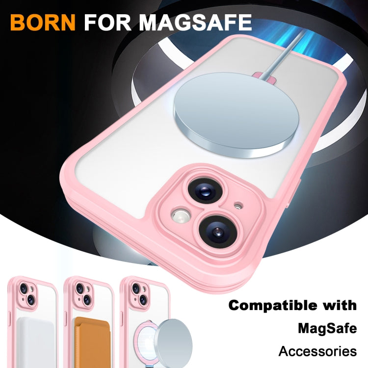 For iPhone 15 Skin Feel MagSafe Holder 360 Full Body Phone Case(Pink) - iPhone 15 Cases by buy2fix | Online Shopping UK | buy2fix
