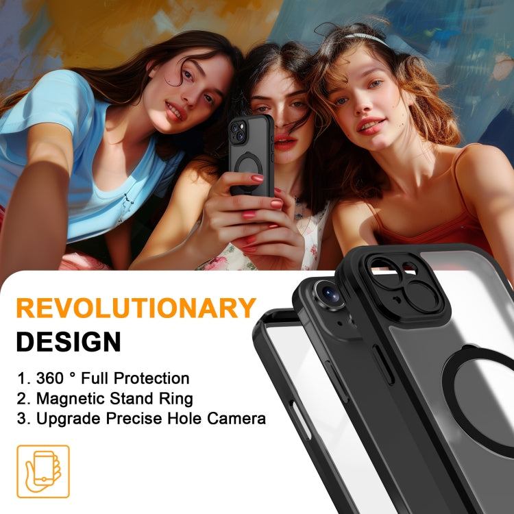 For iPhone 15 Skin Feel MagSafe Holder 360 Full Body Phone Case(Black) - iPhone 15 Cases by buy2fix | Online Shopping UK | buy2fix