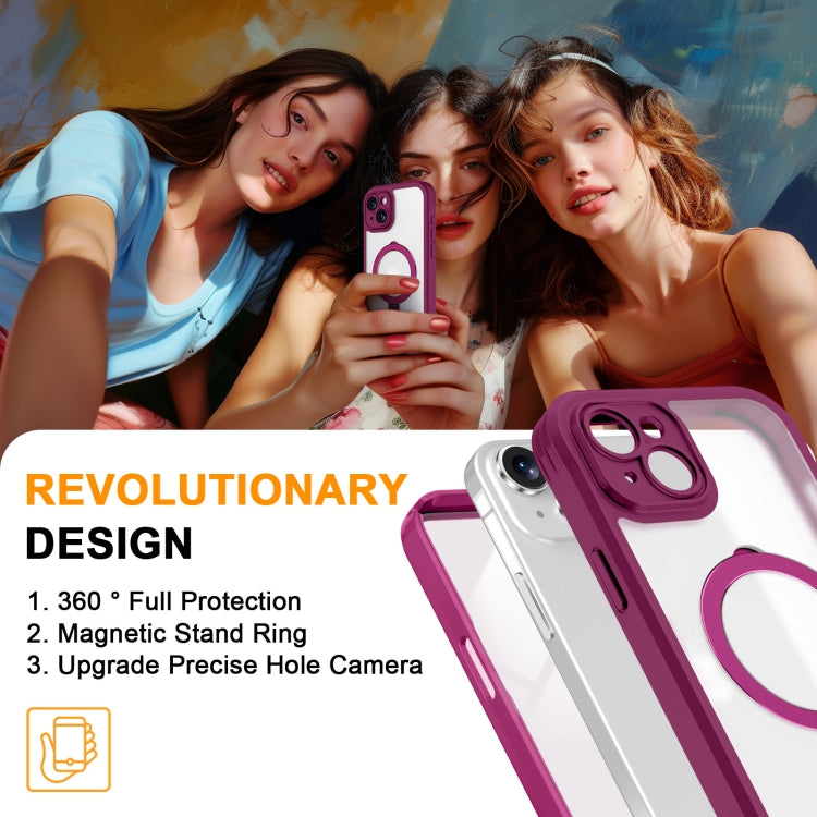 For iPhone 15 Skin Feel MagSafe Holder 360 Full Body Phone Case(Rose Red) - iPhone 15 Cases by buy2fix | Online Shopping UK | buy2fix