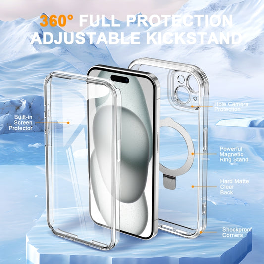 For iPhone 15 Skin Feel MagSafe Holder 360 Full Body Phone Case(Transparent) - iPhone 15 Cases by buy2fix | Online Shopping UK | buy2fix