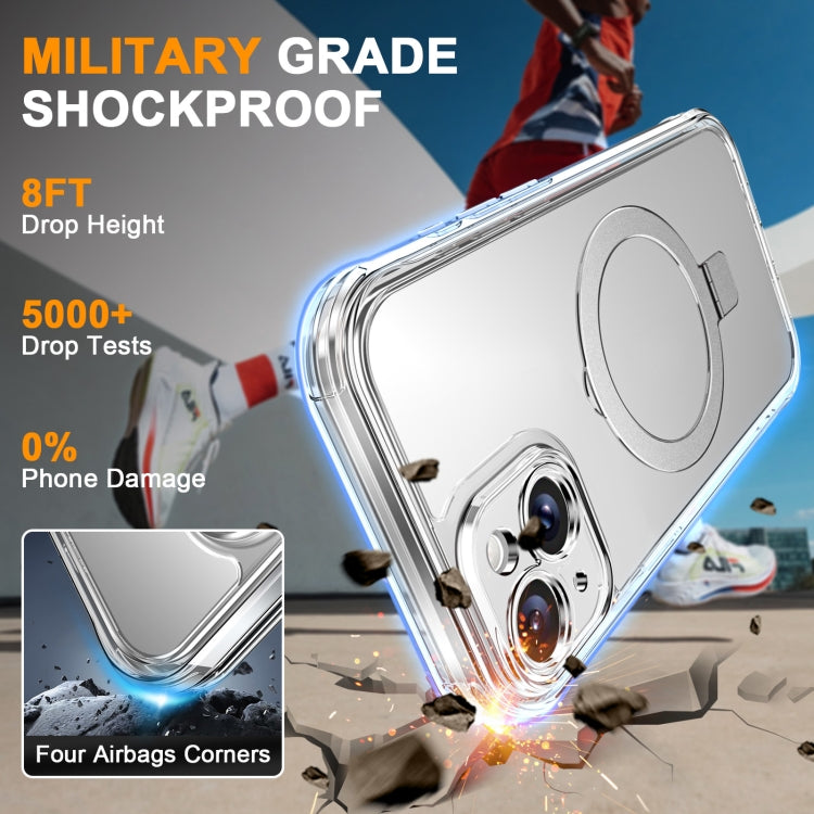 For iPhone 15 Skin Feel MagSafe Holder 360 Full Body Phone Case(Transparent) - iPhone 15 Cases by buy2fix | Online Shopping UK | buy2fix