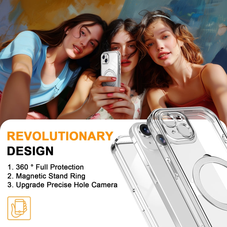 For iPhone 15 Skin Feel MagSafe Holder 360 Full Body Phone Case(Transparent) - iPhone 15 Cases by buy2fix | Online Shopping UK | buy2fix