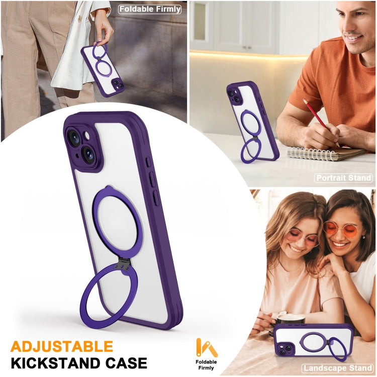 For iPhone 15 Skin Feel MagSafe Holder 360 Full Body Phone Case(Dark Purple) - iPhone 15 Cases by buy2fix | Online Shopping UK | buy2fix