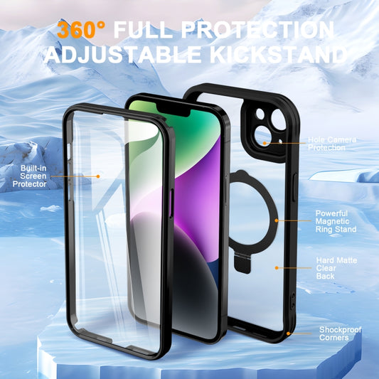 For iPhone 14 / 13 Skin Feel MagSafe Holder 360 Full Body Phone Case(Black) - iPhone 14 Cases by buy2fix | Online Shopping UK | buy2fix