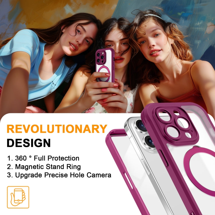 For iPhone 14 Pro Skin Feel MagSafe Holder 360 Full Body Phone Case(Rose Red) - iPhone 14 Pro Cases by buy2fix | Online Shopping UK | buy2fix