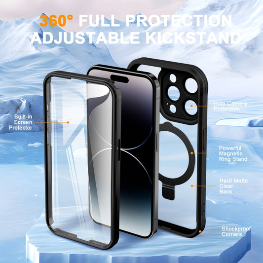For iPhone 14 Pro Max Skin Feel MagSafe Holder 360 Full Body Phone Case(Black) - iPhone 14 Pro Max Cases by buy2fix | Online Shopping UK | buy2fix