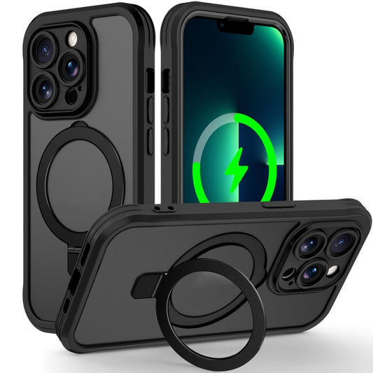 For iPhone 13 Pro Max Skin Feel MagSafe Holder 360 Full Body Phone Case(Black) - iPhone 13 Pro Max Cases by buy2fix | Online Shopping UK | buy2fix