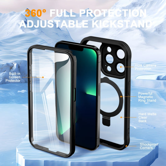 For iPhone 13 Pro Max Skin Feel MagSafe Holder 360 Full Body Phone Case(Black) - iPhone 13 Pro Max Cases by buy2fix | Online Shopping UK | buy2fix