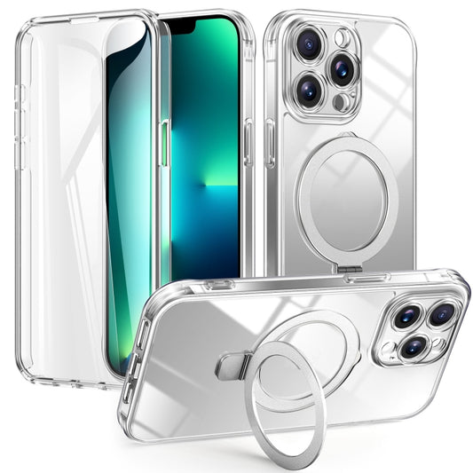 For iPhone 13 Pro Max Skin Feel MagSafe Holder 360 Full Body Phone Case(Transparent) - iPhone 13 Pro Max Cases by buy2fix | Online Shopping UK | buy2fix
