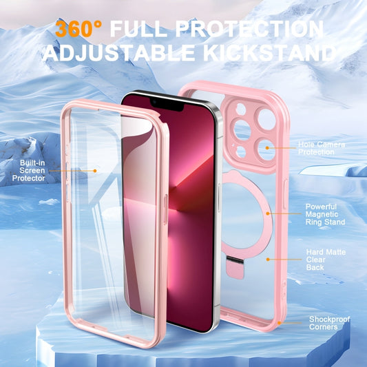 For iPhone 13 Pro Skin Feel MagSafe Holder 360 Full Body Phone Case(Pink) - iPhone 13 Pro Cases by buy2fix | Online Shopping UK | buy2fix