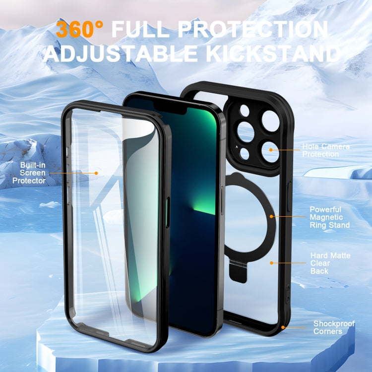 For iPhone 13 Pro Skin Feel MagSafe Holder 360 Full Body Phone Case(Black) - iPhone 13 Pro Cases by buy2fix | Online Shopping UK | buy2fix