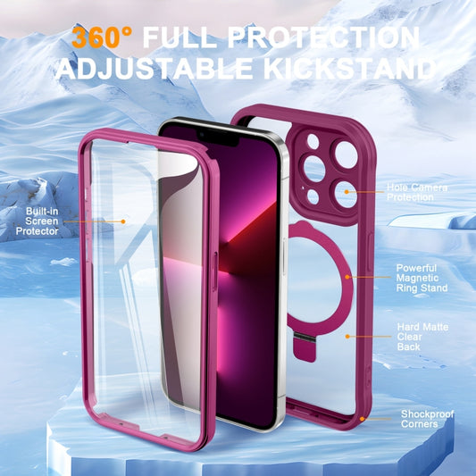 For iPhone 13 Pro Skin Feel MagSafe Holder 360 Full Body Phone Case(Rose Red) - iPhone 13 Pro Cases by buy2fix | Online Shopping UK | buy2fix