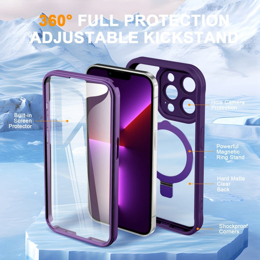 For iPhone 13 Pro Skin Feel MagSafe Holder 360 Full Body Phone Case(Dark Purple) - iPhone 13 Pro Cases by buy2fix | Online Shopping UK | buy2fix