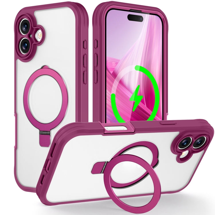 For iPhone 16 Plus Skin Feel MagSafe Holder 360 Full Body Phone Case(Rose Red) - iPhone 16 Plus Cases by buy2fix | Online Shopping UK | buy2fix