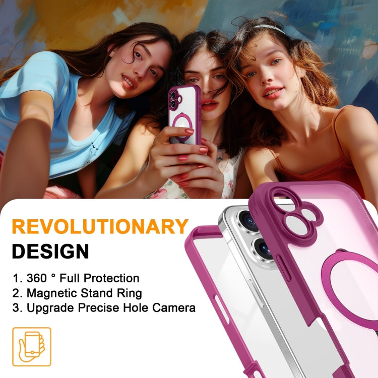 For iPhone 16 Plus Skin Feel MagSafe Holder 360 Full Body Phone Case(Rose Red) - iPhone 16 Plus Cases by buy2fix | Online Shopping UK | buy2fix