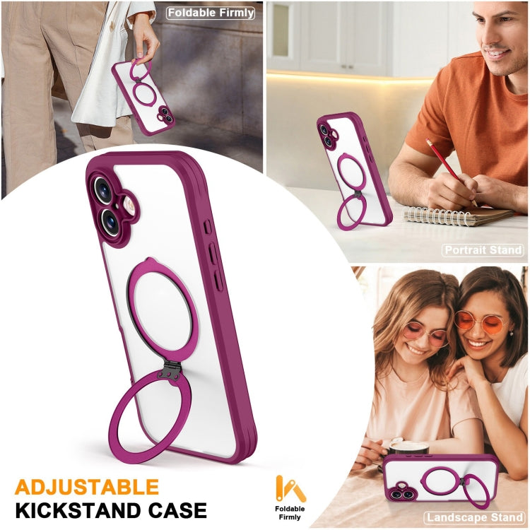 For iPhone 16 Plus Skin Feel MagSafe Holder 360 Full Body Phone Case(Rose Red) - iPhone 16 Plus Cases by buy2fix | Online Shopping UK | buy2fix