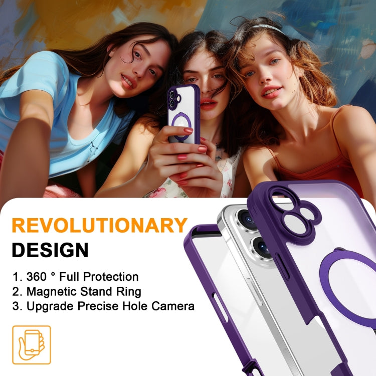 For iPhone 16 Plus Skin Feel MagSafe Holder 360 Full Body Phone Case(Dark Purple) - iPhone 16 Plus Cases by buy2fix | Online Shopping UK | buy2fix