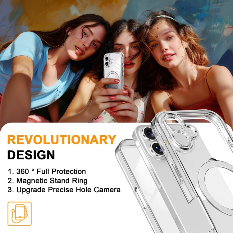 For iPhone 16 Skin Feel MagSafe Holder 360 Full Body Phone Case(Transparent) - More iPhone Cases by buy2fix | Online Shopping UK | buy2fix