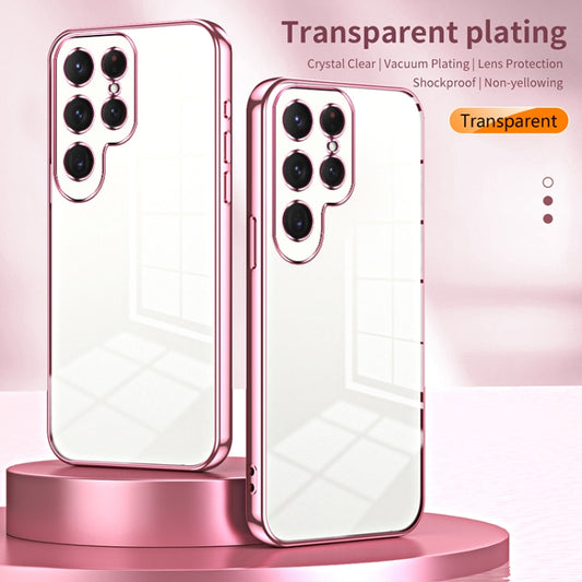 For Samsung Galaxy S25 Ultra 5G Transparent Plating Fine Hole Phone Case(Pink) by buy2fix